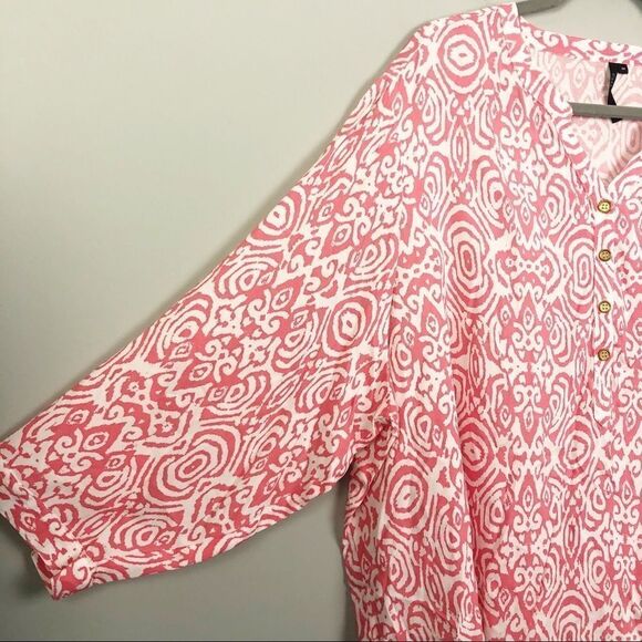 CATHY WOMAN | Tribal Print Blouse Pink White Women’s Plus Size 3X - Picture 3 of 7